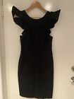 Black Cue Pencil Dress Shoulder Details Flattering Size 10 Work Wear Sleeveless