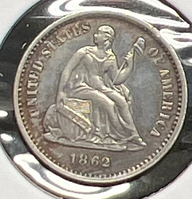 1862 SEATED LIBERTY SILVER HALF DIME CHOICE PROOF..NICE.. ACTUAL COIN #C12508 - Image 1 of 2
