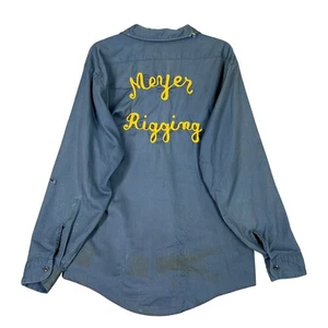 Dickies Work Shirt Mens L Long Blue Chainstitch Meyer Rigging USA Made Vintage - Picture 1 of 11