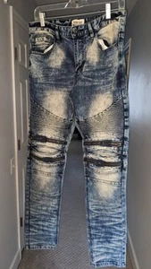 Smoke Rise Zippered Skinny Jeans Mens 32x32 Mid Wash Blue Stretch Denim - Picture 1 of 5