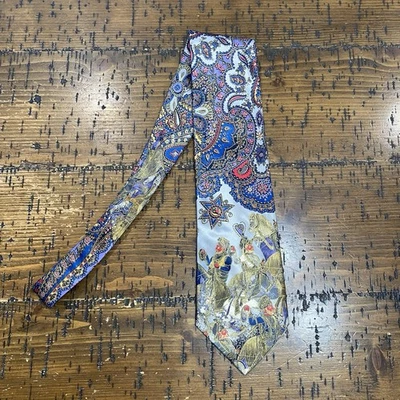 Corbata de seda vintage Brioni Indian Horses cachemir hecha a mano Italia rojo púrpura dorado Foto 1 de 4