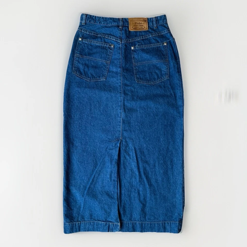 Falda vaquera vintage Polo Ralph Lauren para mujer 8 azul maxi años 90 hecha en EE. UU. Foto 1 de 4