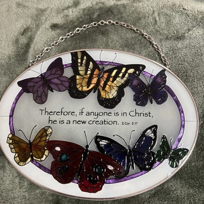 Atrapasol vitral pintado a mano Joan Baker Designs 2 Corintios 5:17 (B4) Foto 1 de 4