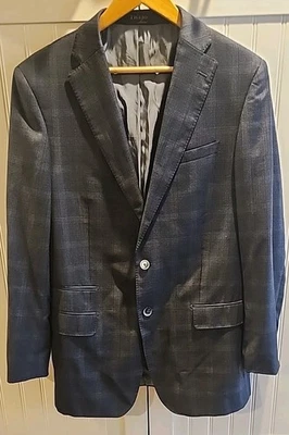 TIGLIO LUXE SPORT COAT GRAY PLAID WINDOW PANE BLAZER SIZE 42L WOOL LONG - Image 1 of 4