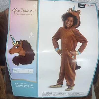 Девочка Deluxe Afro единорог ® коричневый комбинезон Хэллоуин детский костюм размер 4-6 новый - Изображение 1 из 4