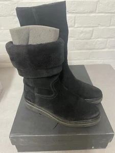 Botas de pantorrilla de gamuza negras Alpe talla 37 forro suave acogedoras suela gruesa cuña ligera - Imagen 1 de 14