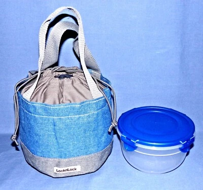 Lock N Lock Blue Classic 32oz Bowl with a Blue & Grey Mini Tote Bag All New - Image 1 of 4