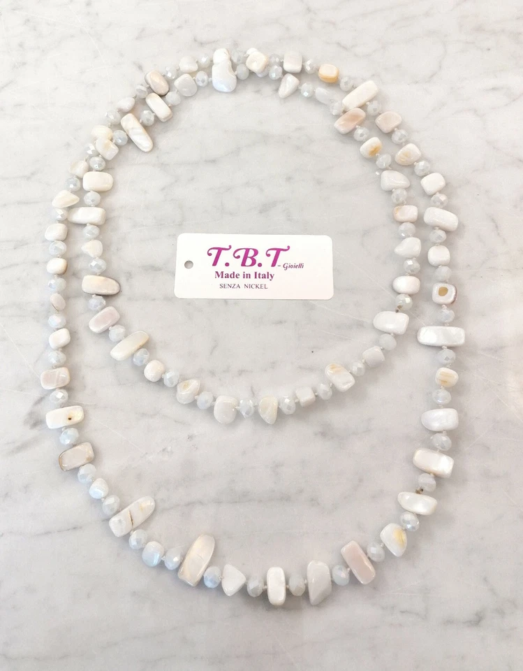 Moderna Collana Lunga Madreperla da Donna,Perle,Pietre Dure,Cristalli - Bianco - Immagine 1 di 1