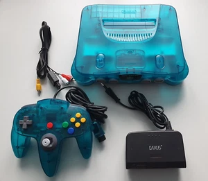 N64 Konsole mit Original Controller Set | Clear Blue Edition Blau | TOP Zustand - Bild 1 von 22