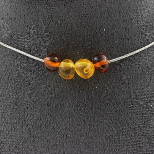 Genuine Baltic Amber Necklace With 4 Pearls. Steel Chain Necklace - Picture 1 of 6