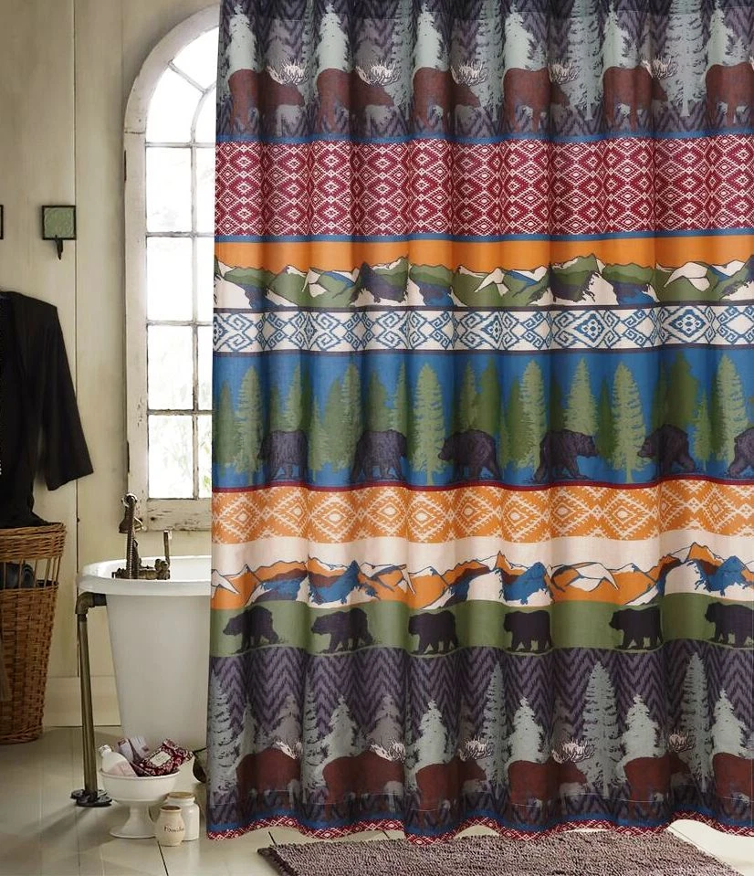 Barefoot Bungalow Black Bear Lodge Shower Curtain 72x72 Multi