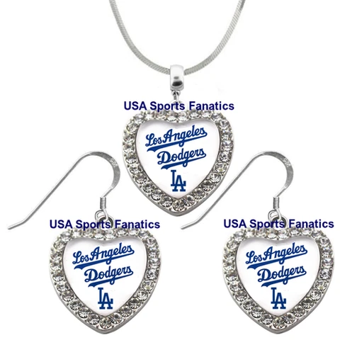 Los Angeles Dodgers 925 Necklace or Earrings or Set Team Heart With Rhinestones Cover