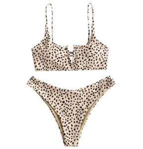 WOMEN'S LEOPARD BIKINI SET ANIMAL PRINT HIGH CUT TWO PIECES SWIMSUIT SIZE SMALL - Picture 1 of 6