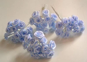48 PALE BLUE Wired Ribbon Roses Wedding Favours cake decoration card making - Picture 1 of 1