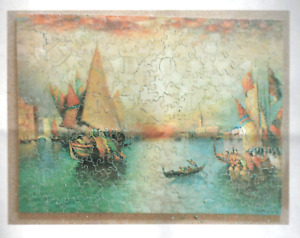 Vintage  Wooden Venetian Scene Busy Hour  400 piece puzzle circa 1930 complete .