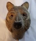 8' Wooden Hand Carved Bear Head With Stand - Sculpture Wood Decor