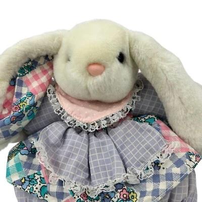 Винтажный пасхальный кролик плюшевое ухо белый кролик лоскутное одеяло Dan Dee мягкая игрушка - Изображение 1 из 4