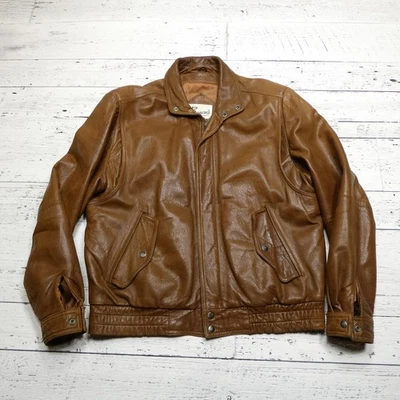 Chaqueta de cuero Berman's vintage para hombre grande marrón bombardero bolsillos con cremallera puños a presión Foto 1 de 4