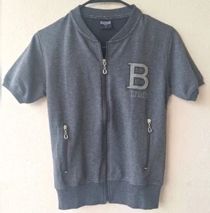 Balmain Paris Gray Full Zip kangaroo Short Sleeve Women's Bomber Jacket Size S - Picture 1 of 11