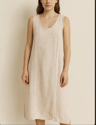 Vestido recto de lino para mujer S beige sin mangas midi costero Lagenlook Resort  Foto 1 de 4