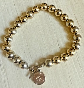 Lauren Ralph Lauren Silberfarben Metall Perlen Armband 7,5" RLL Charm Knebelverschluss - Bild 1 von 5