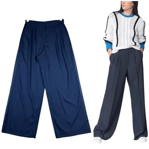 RAG & BONE Luca Satin High Rise Plissee Wide Leg Hose Gr. 4 Plissee Navy - Bild 1 von 17