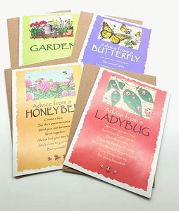 Four Advice From Nature Greeting Cards Blank Butterfly Garden Honey Bee Ladybug - Picture 1 of 10