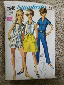 Vintage 1960s Simplicity 7546 Sewing Pattern Size 14 B36 Jumpsuit Skirt COMPLETE - Picture 1 of 2