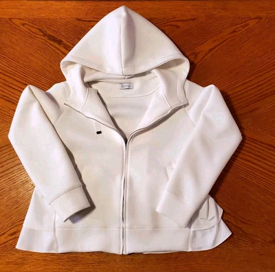Barney's New York White Hoodie Sweatshirt Sweater Womens - Ruffle Back - Zip  - Image 1 of 4