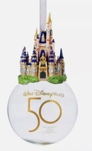 Disney Parks 50th Anniversary Cinderella's Castle Glas Ornament Neu mit Etikett - Bild 1 von 1