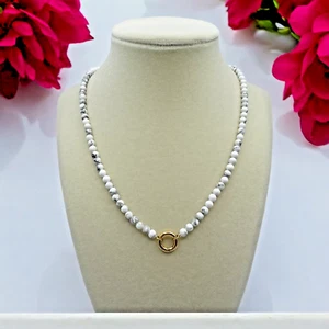 Genuine HOWLITE Stone 18K Gold-plated Charm Keeper 18" Necklace + FREE Gift - Picture 1 of 3