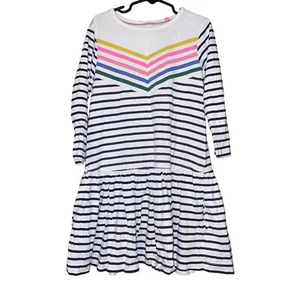 Mini Boden Girls Striped Long-Sleeve Dress With Multicolor Chevron Detail Size 8 - Picture 1 of 6