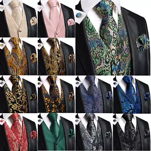 Formal Vest Tie Set Paisley Mens Silk Waistcoat Tuxedo Gilet Hankie Cufflinks - Picture 1 of 207