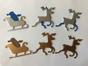 Santa on Sleigh & Reindeer Christmas Seasonal Rudolph Die Cuts (Card Toppers) - Picture 1 of 1