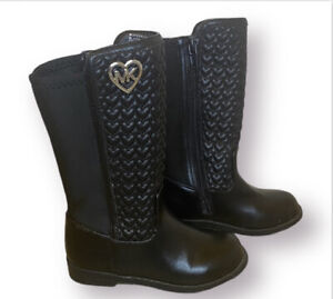MICHAEL KORS Heart Black Faux Leather Riding Boots Toddler EUC Infant Girls 7