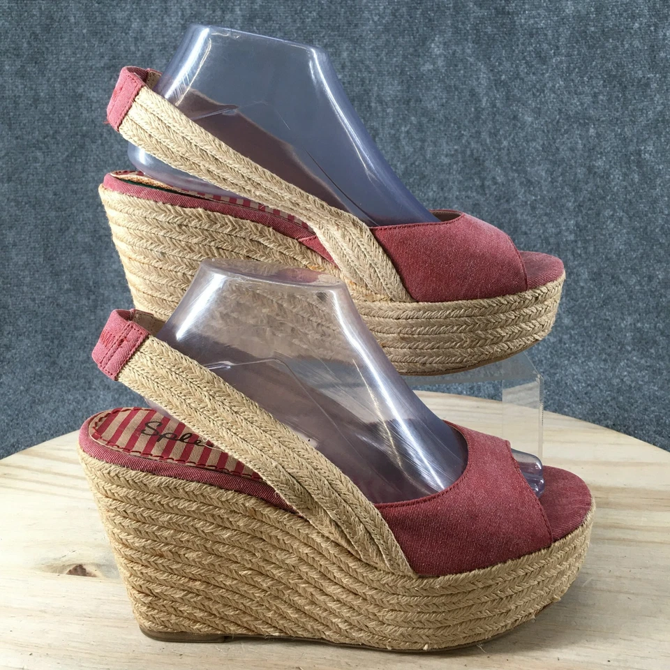 Splendid 凉鞋女式 10 M Espadrille 红色织物楔形露背休闲 — 第 1/4 张图片