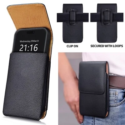 For iPhone XS Max/XR Leather Vertical Carrying Belt Clip Loop Holster Case Black - Image 1 of 4