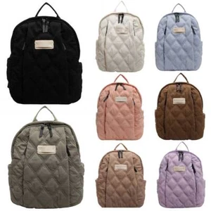 UK- Quilted Backpack Simple School Backpack Adjustable Strap Teenagers Backpack - Picture 1 of 36