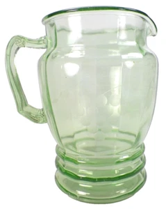 Green Depression Pitcher Grape Cut #6 Standard Glass Co Rib Optic Vintage 56 oz. - Picture 1 of 8