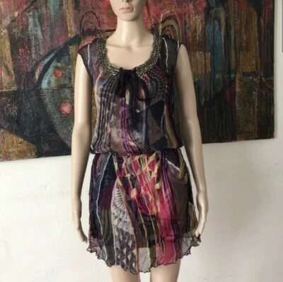 Mini Vestido Alberto Makali de Gasa Talla S Informal Manga Corta Multicolor Bolsillos Foto 1 de 4