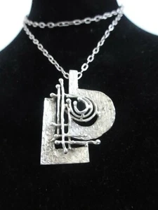 MID CENTURY MODERNIST BRUTALIST DESIGN 835 SILVER PENDANT CHAIN NECKLACE - Picture 1 of 9