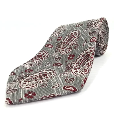 Corbata De Colección Wembley Lujo Corbata Gris Rojo Tejida Patrón Paisley 54" Largo x 4" Ancho Foto 1 de 4