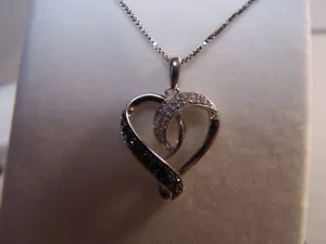 KAY/ZALES JEWELERS 45 BLUE & WHITE DIAMOND OPEN HEARTS STERLING PENDANT & CHAIN - Picture 1 of 8
