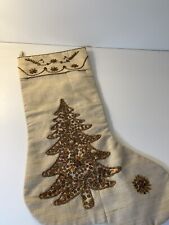 Bronze Sequins Cream Ornate Christmas Stocking Holiday Decor