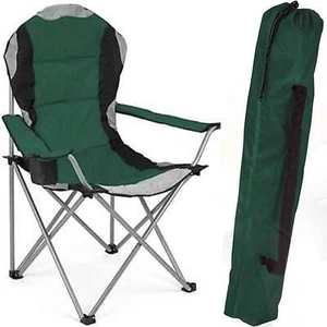Padded Folding Camping Deluxe Fold Chairs High Back With Cup Holder & Carry Bag - Picture 1 of 22