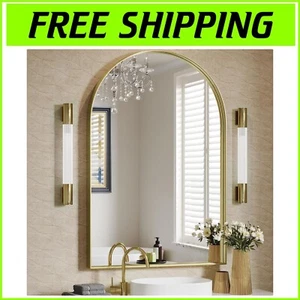 Stylish Arched Gold Wall Mirror, 24x36 Inches - Simple Installation & Safe - Picture 1 of 8
