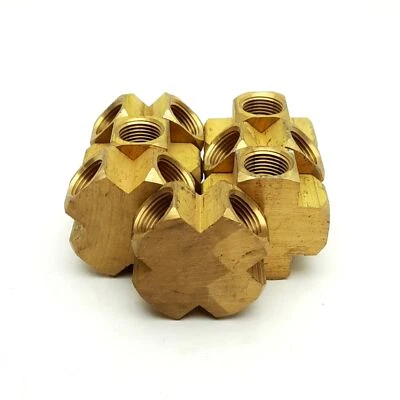 Lot of 7 Milton S-656-1 Brass Cross Fitting, 4x 3/8"NPT, 1 3/4 x 1 3/4 x 13/16" - Image 1 of 3