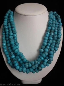 4 Str Venetian African Trade Blue Glass Turquoise Coral Padre Bead Necklace Vtg - Picture 1 of 9