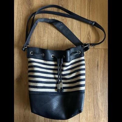 New Look Navy Blue Stripe Bucket Bag - Image 1 of 4