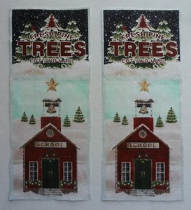 Fabric Cotton Winter School House  2 Pieces size 9" x 3 1/2" Quilt Sewing Craft - Picture 1 of 3